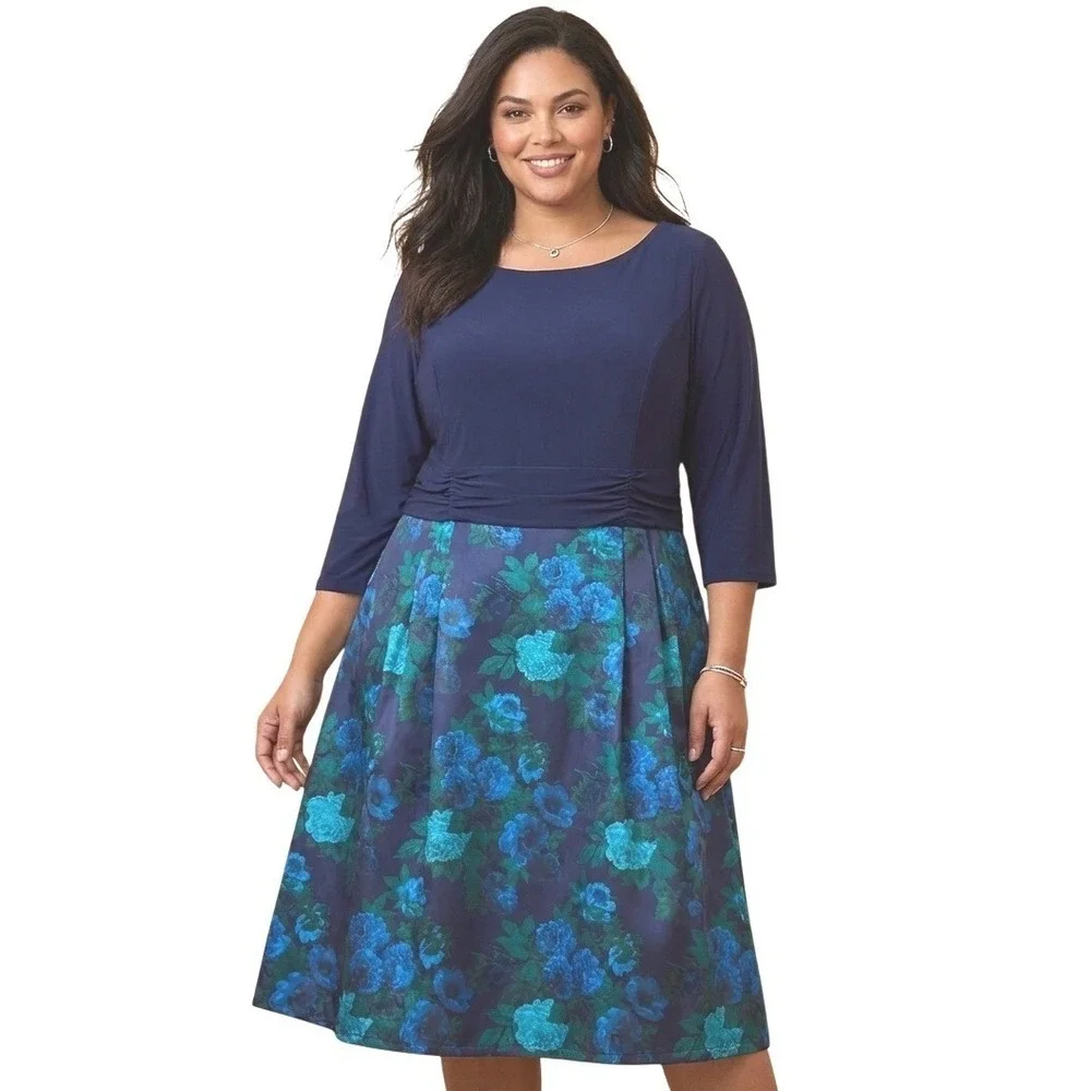 Jessica Howard Women's Plus Size Fit & Flare Dress Blue Size 24 Jessica Howard Women's Plus Size Fit & Flare Dress Blue Size 24